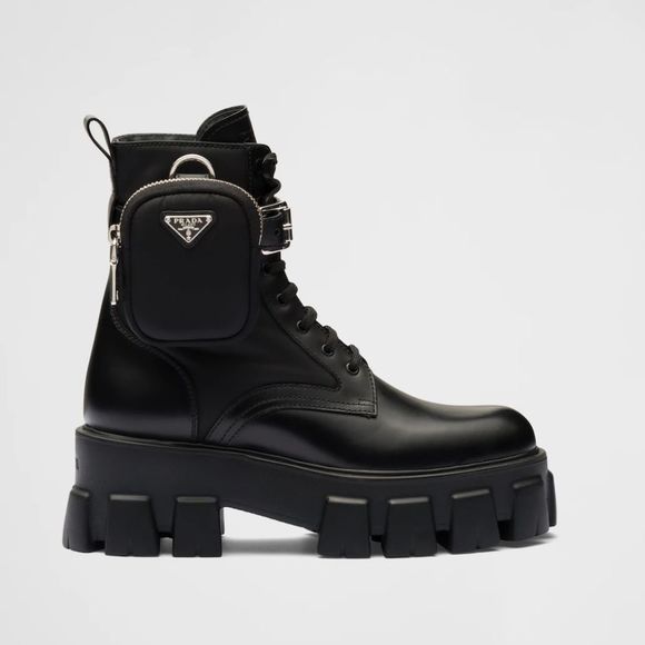 Prada Black Leather Combat Boots with Detachable Pouch - Picture 14 of 16